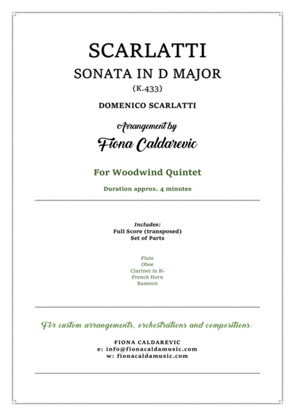 Scarlatti Sonata in D Major K.433 for woodwind quintet image number null