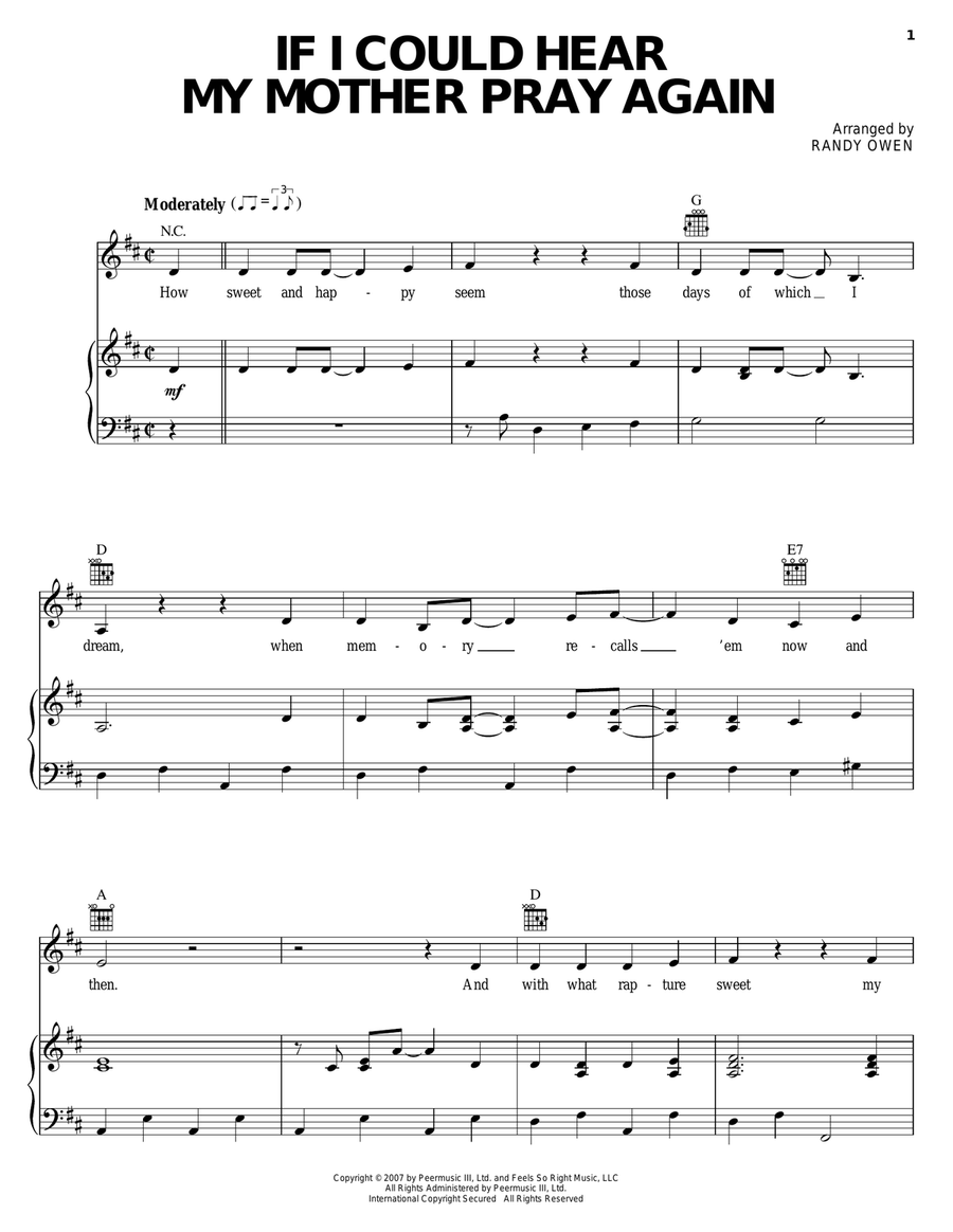 If I Could Hear My Mother Pray Again Piano, Vocal, Guitar scores gallery preview page 1