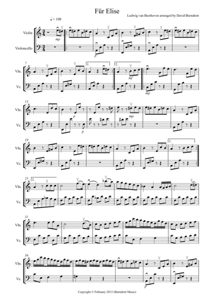 Für Elise for Violin and Cello Duet image number null