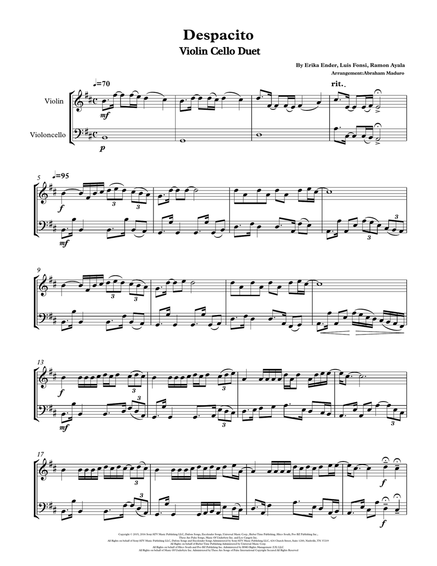 Despacito String Duet scores gallery preview page 1