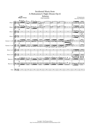 Book cover for Mendelssohn: Incidental Music from A Midsummer Night's Dream Op.61 No.1 Scherzo - wind dectet & tuba