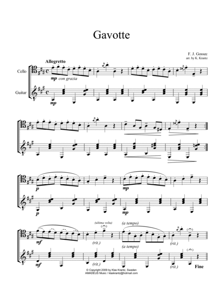 Gavotte by Gossec for cello and guitar image number null