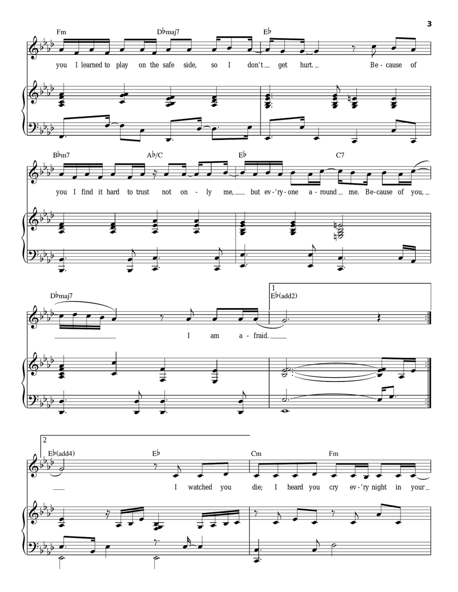 Because Of You Piano, Vocal scores gallery preview page 3