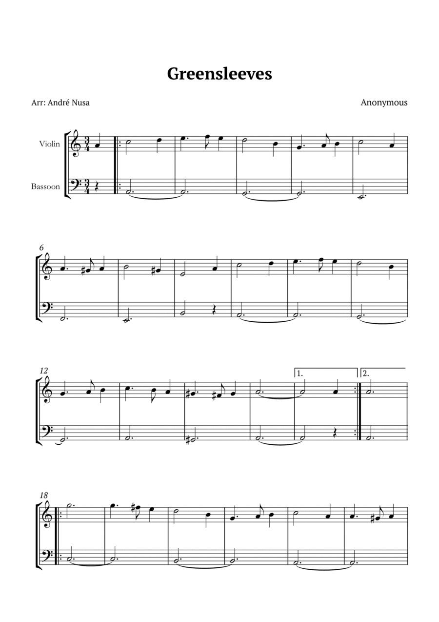 Greensleeves Bassoon scores gallery preview page 1