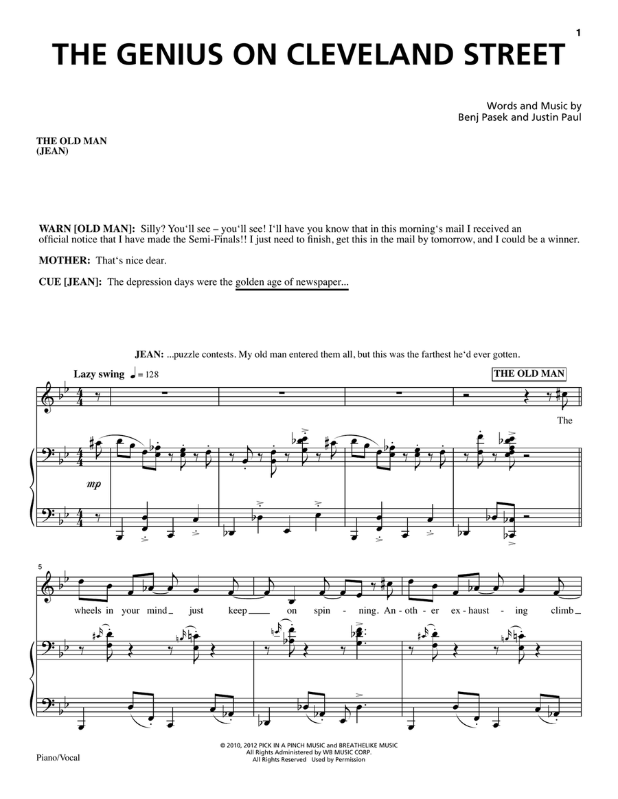 The Genius On Cleveland Street Piano, Vocal scores gallery preview page 1