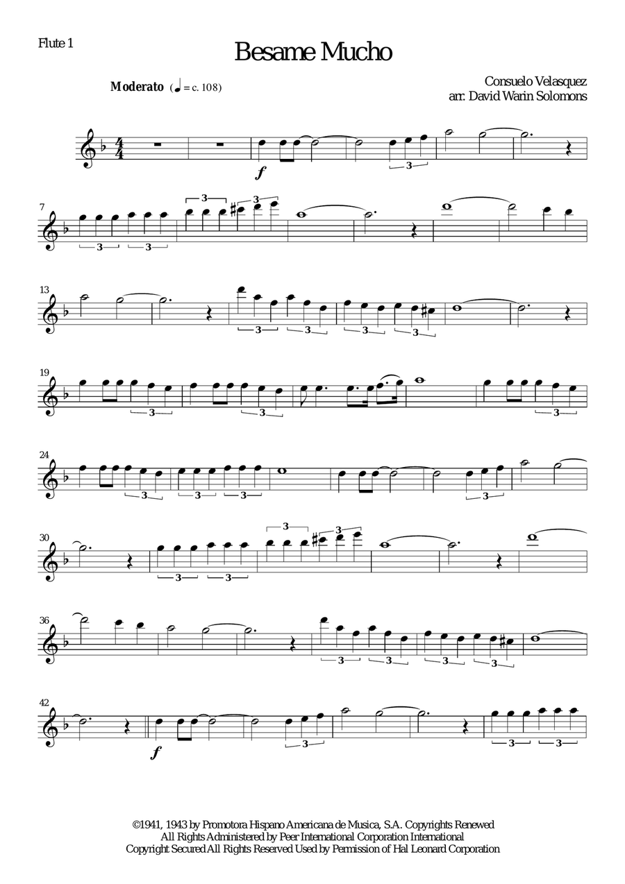 Besame Mucho (Kiss Me Much) Flute Quartet scores gallery preview page 6