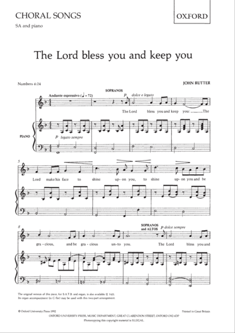 The Lord bless you and keep you SA scores gallery preview page 1