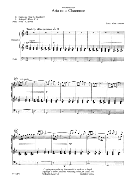 Aria on a Chaconne by Joel Martinson Organ - Sheet Music