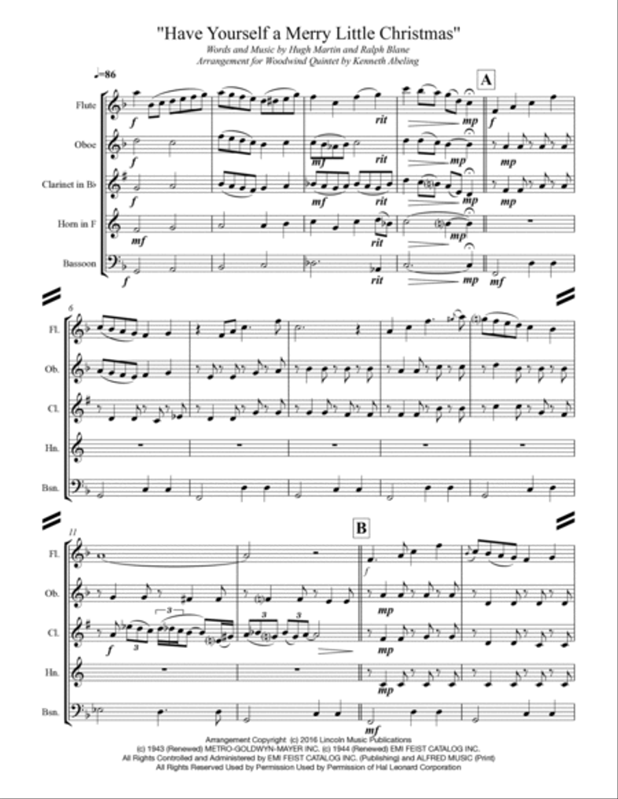 Have Yourself A Merry Little Christmas from MEET ME IN ST. LOUIS Woodwind Quintet scores gallery preview page 2