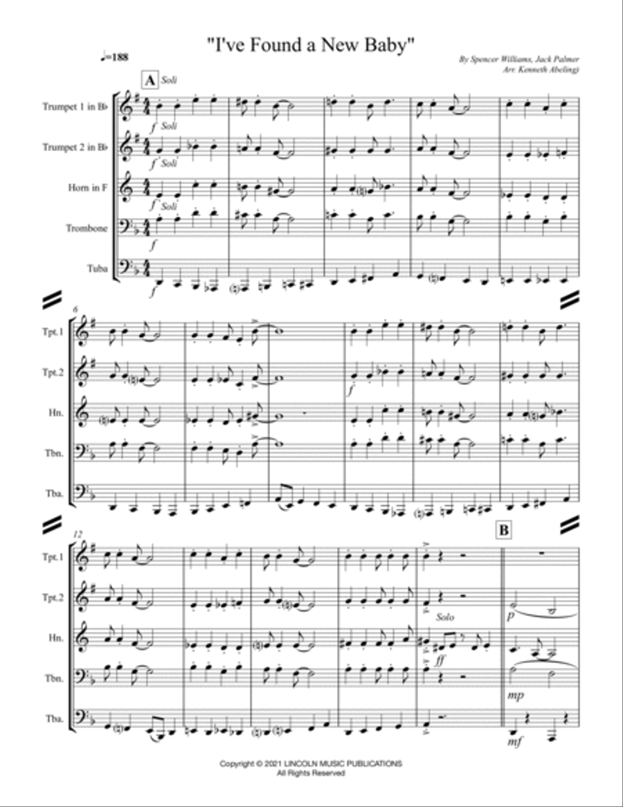 I’ve Found a New Baby (for Brass Quintet) Brass Quintet scores gallery preview page 2