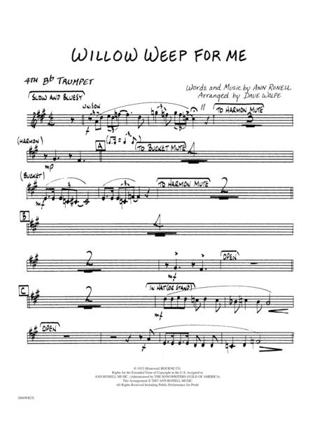 Willow Weep for Me: 4th B-flat Trumpet