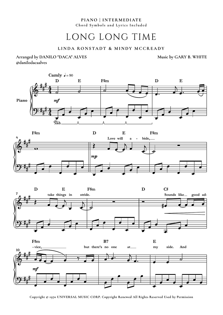 Long Long Time Piano Solo scores gallery preview page 1