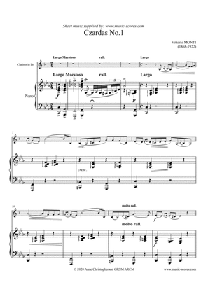 Book cover for Czardas No. 1 - Monti - Clarinet and Piano