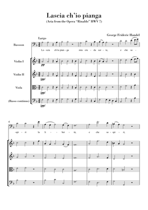 Lascia ch'io pianga (for Bassoon Solo and String Quartet) Original key F major