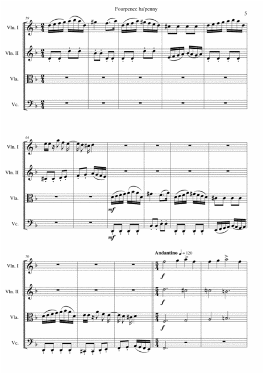 Fourpence ha'penny or Variations on Frère Jacques for string quartet String Quartet scores gallery preview page 5