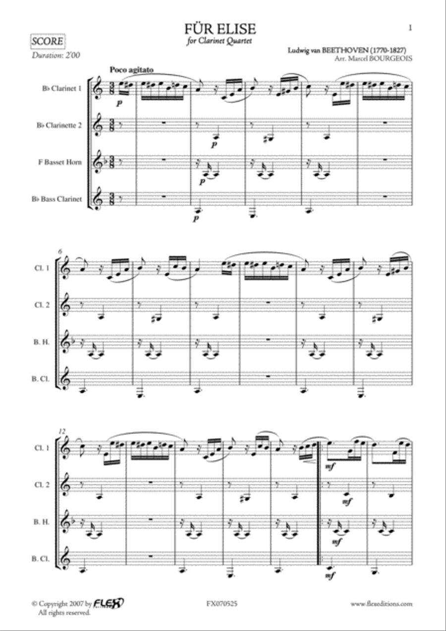 Fur Elise Fur Elise Clarinet Quartet scores gallery preview page 2