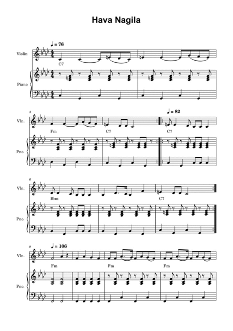 Hava Nagila - Violin and Piano Violin Solo scores gallery preview page 5