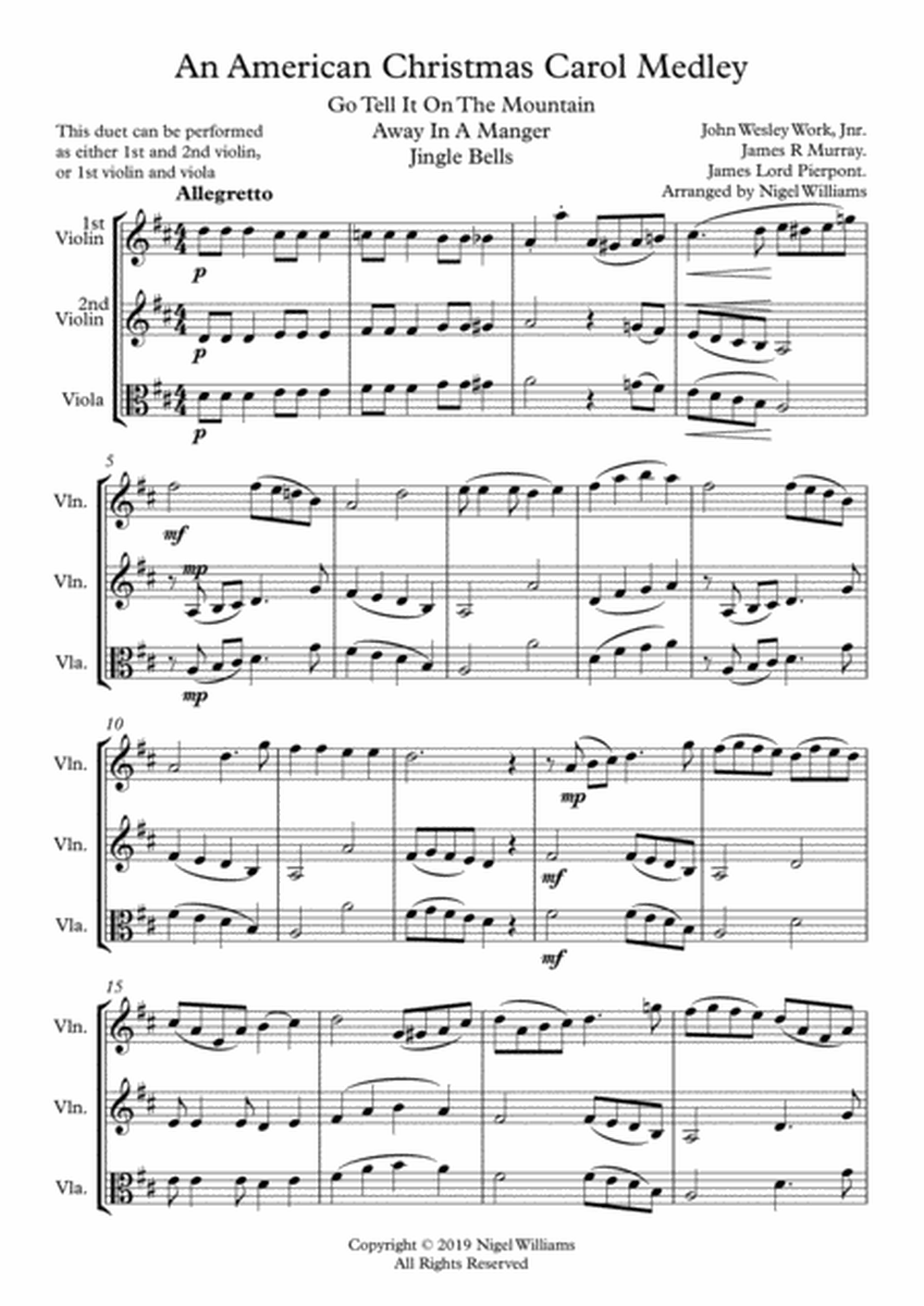 An American Christmas Carol Medley, for Violin Duet or Violin and Viola image number null