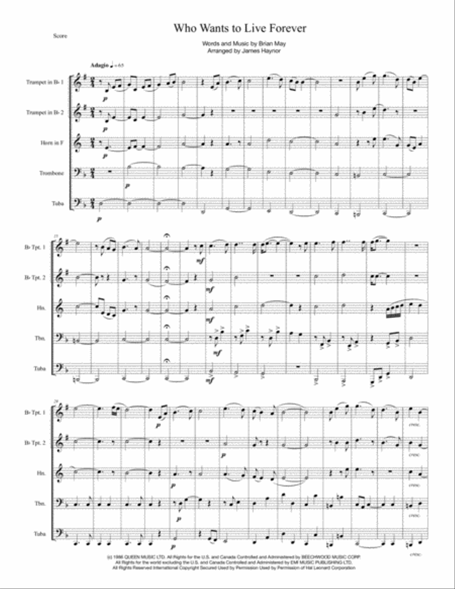 Who Wants To Live Forever Brass Ensemble scores gallery preview page 3
