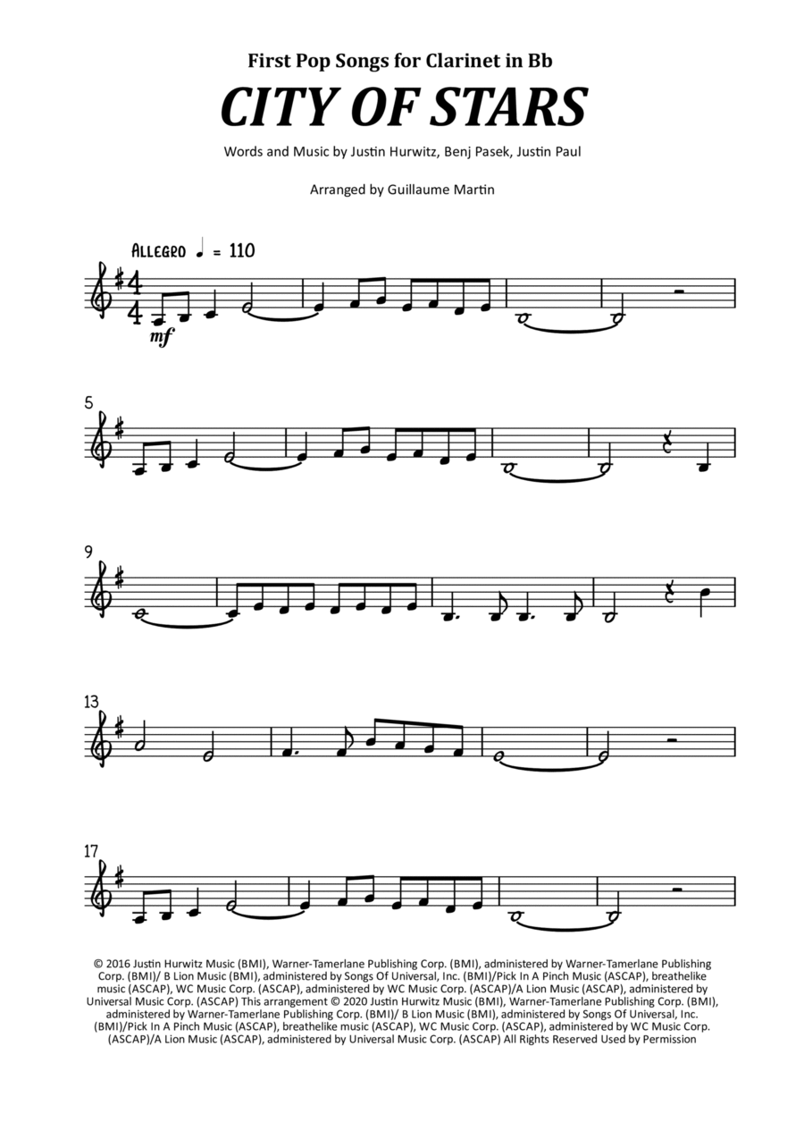 City Of Stars B-Flat Clarinet scores gallery preview page 1
