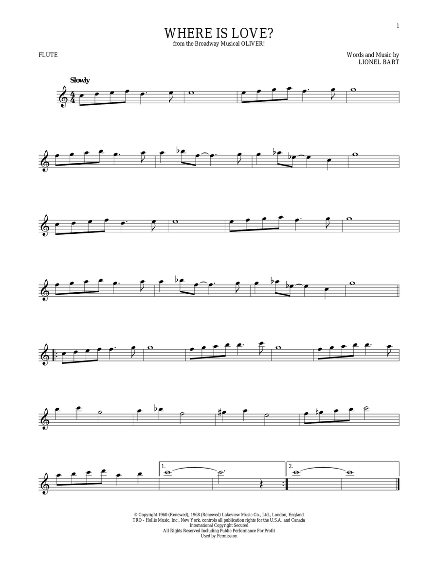 Where Is Love? Flute Solo scores gallery preview page 1