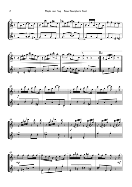 Maple Leaf Rag, by Scott Joplin, Tenor Saxophone Duet
