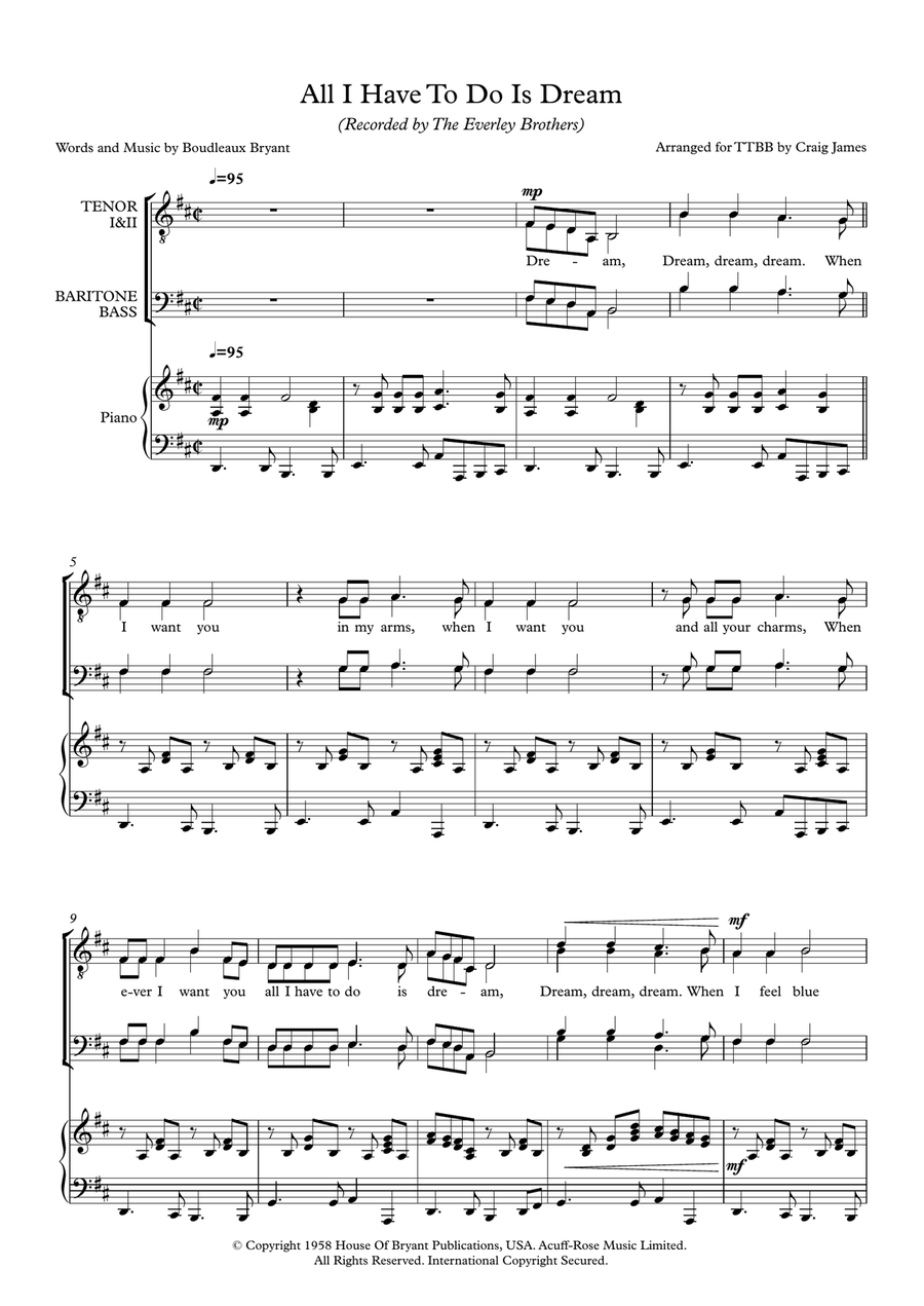 All I Have To Do Is Dream TTBB scores gallery preview page 1