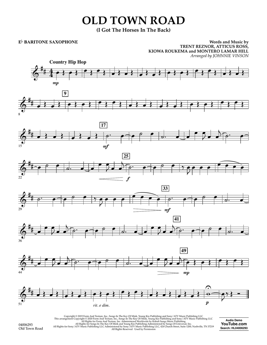 Old Town Road (arr. Johnnie Vinson) - Eb Baritone Saxophone