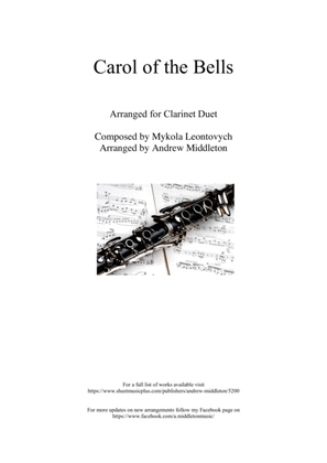 Book cover for Carol of the Bells arranged for Clarinet Duet