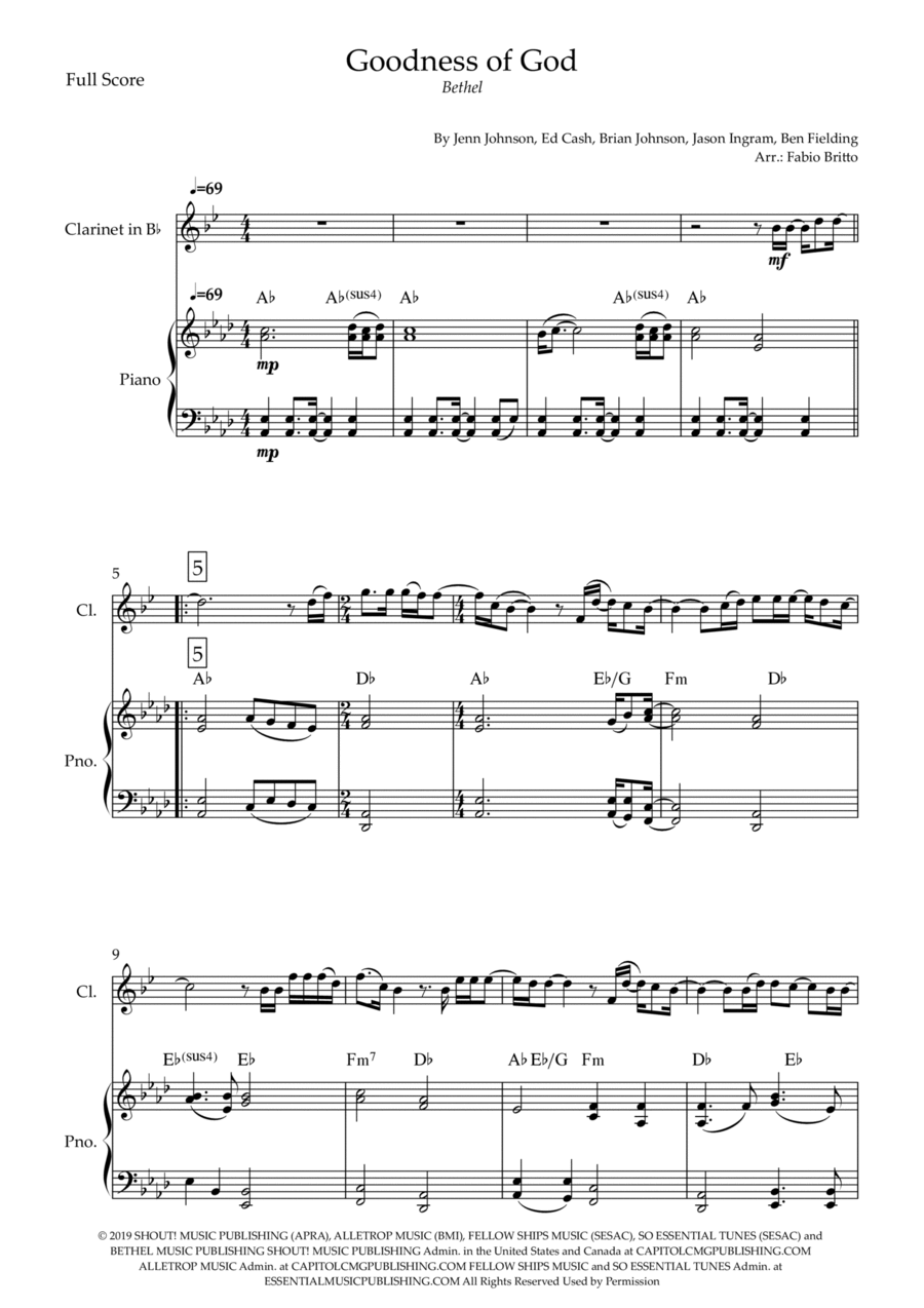 Goodness Of God Goodness Of God B-Flat Clarinet scores gallery preview page 1