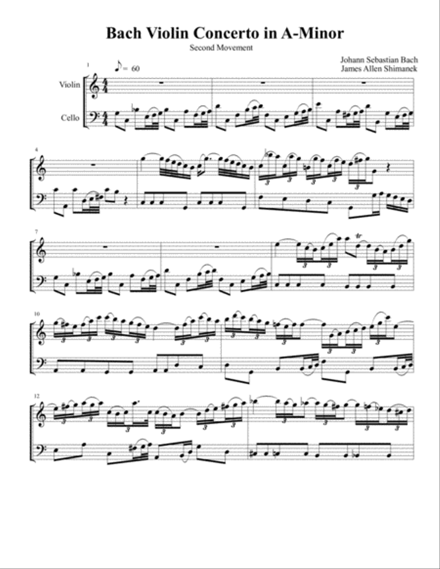 Violin Concerto in A Minor, BWV 1041 Second Movement String Duet scores gallery preview page 2