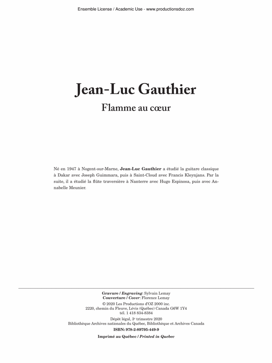 Flamme au cœur Flamme au cœur Classical Guitar scores gallery preview page 1