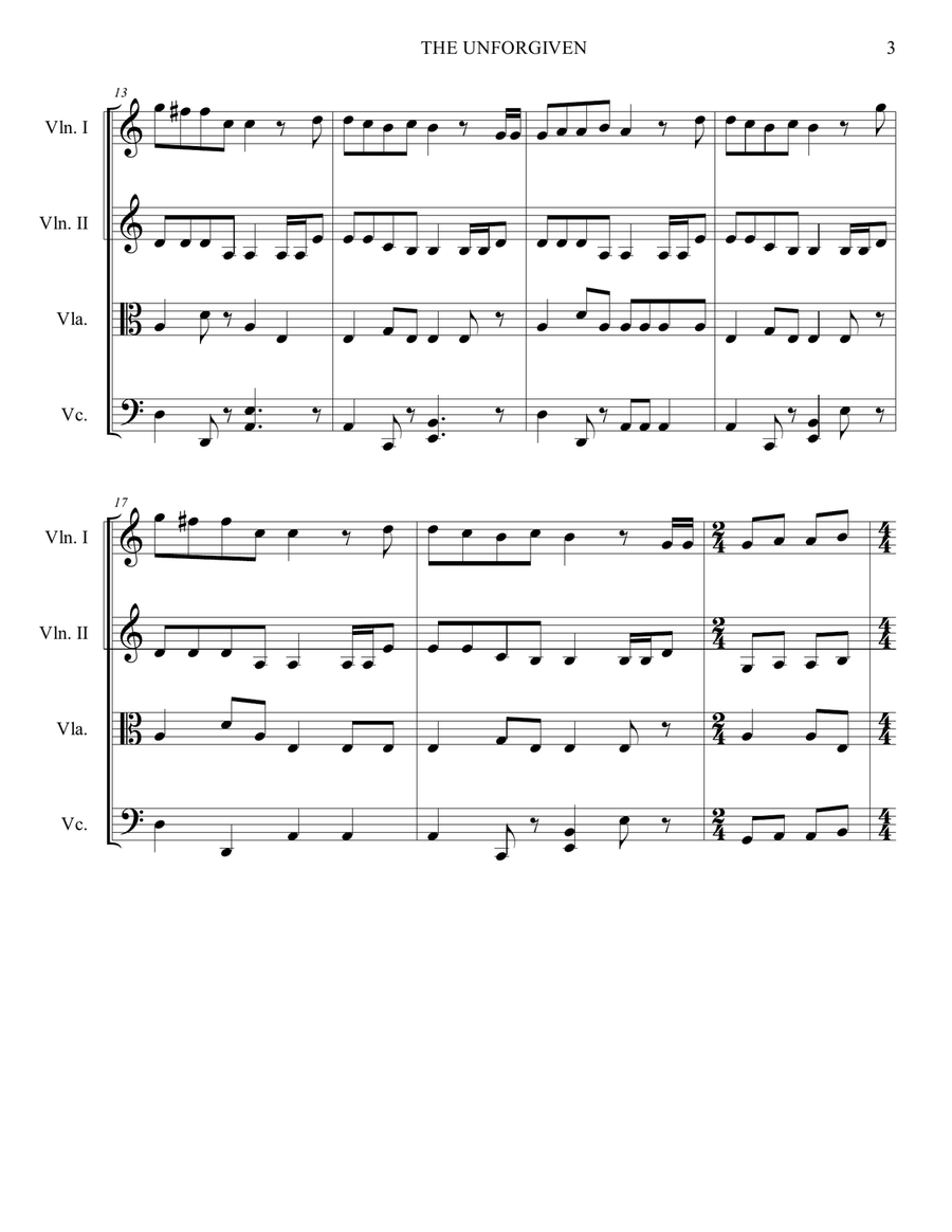 The Unforgiven String Quartet scores gallery preview page 3