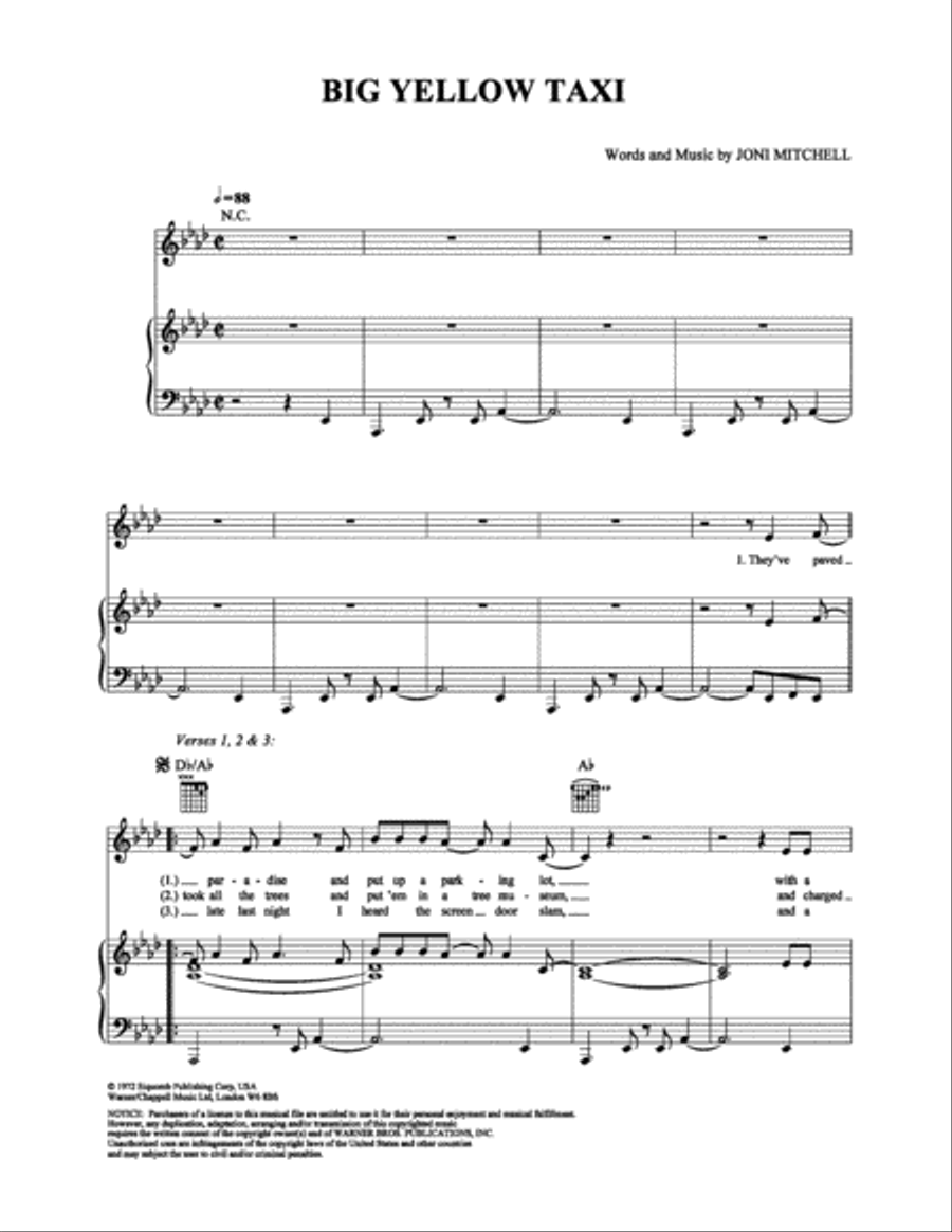 Big Yellow Taxi Big Yellow Taxi Piano, Vocal, Guitar scores gallery preview page 1