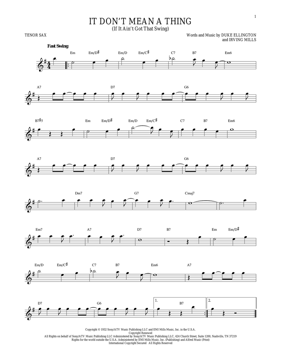 It Don't Mean A Thing (If It Ain't Got That Swing) Tenor Saxophone scores gallery preview page 1
