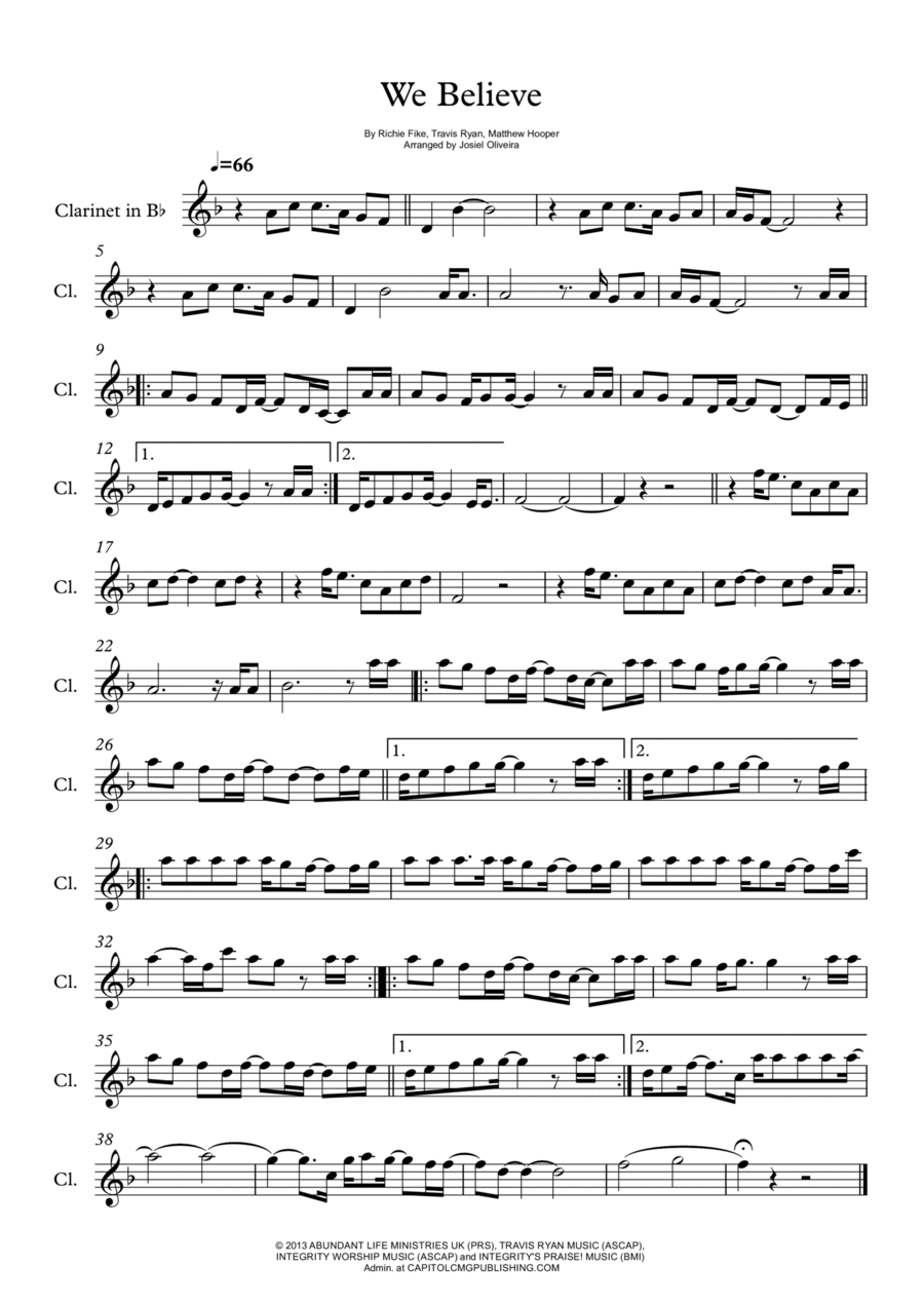 We Believe B-Flat Clarinet scores gallery preview page 1