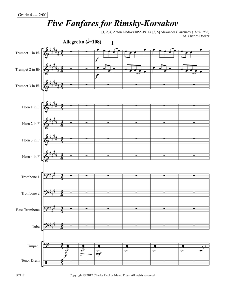 Five Fanfares for Rimsky-Korsakov for Brass Choir Brass Ensemble scores gallery preview page 2
