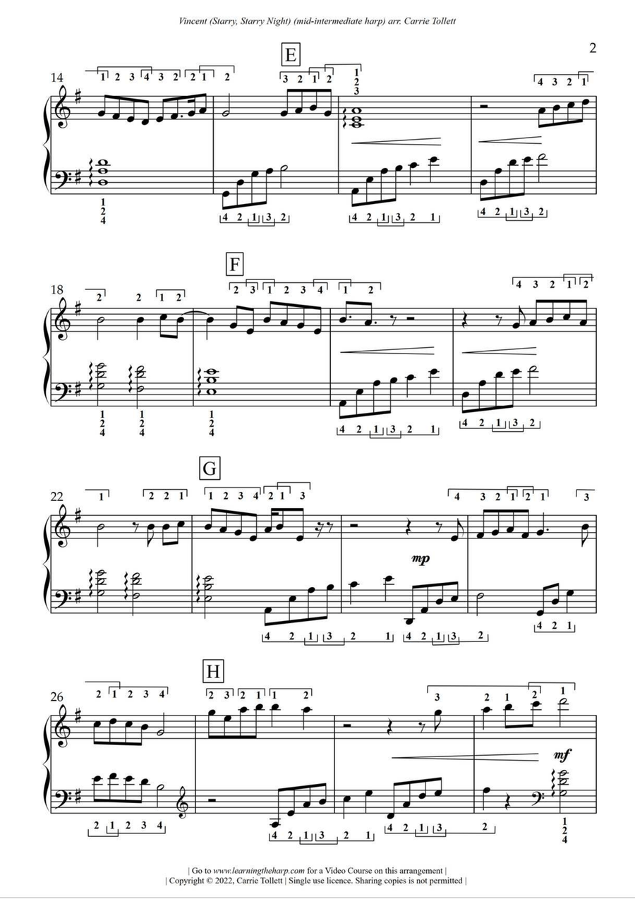 Vincent (starry Starry Night) Harp scores gallery preview page 3