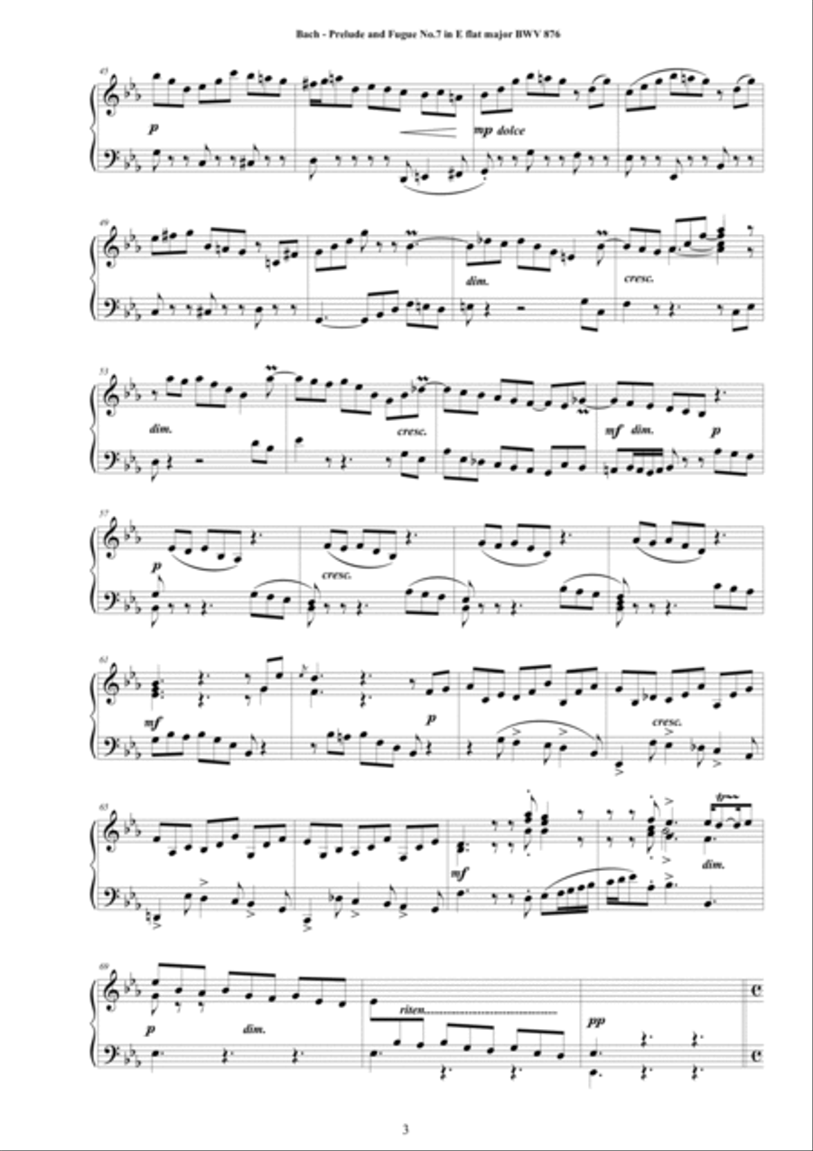 Bach - Prelude and Fugue No.7 in E flat major BWV 876 for Piano Piano Solo scores gallery preview page 3