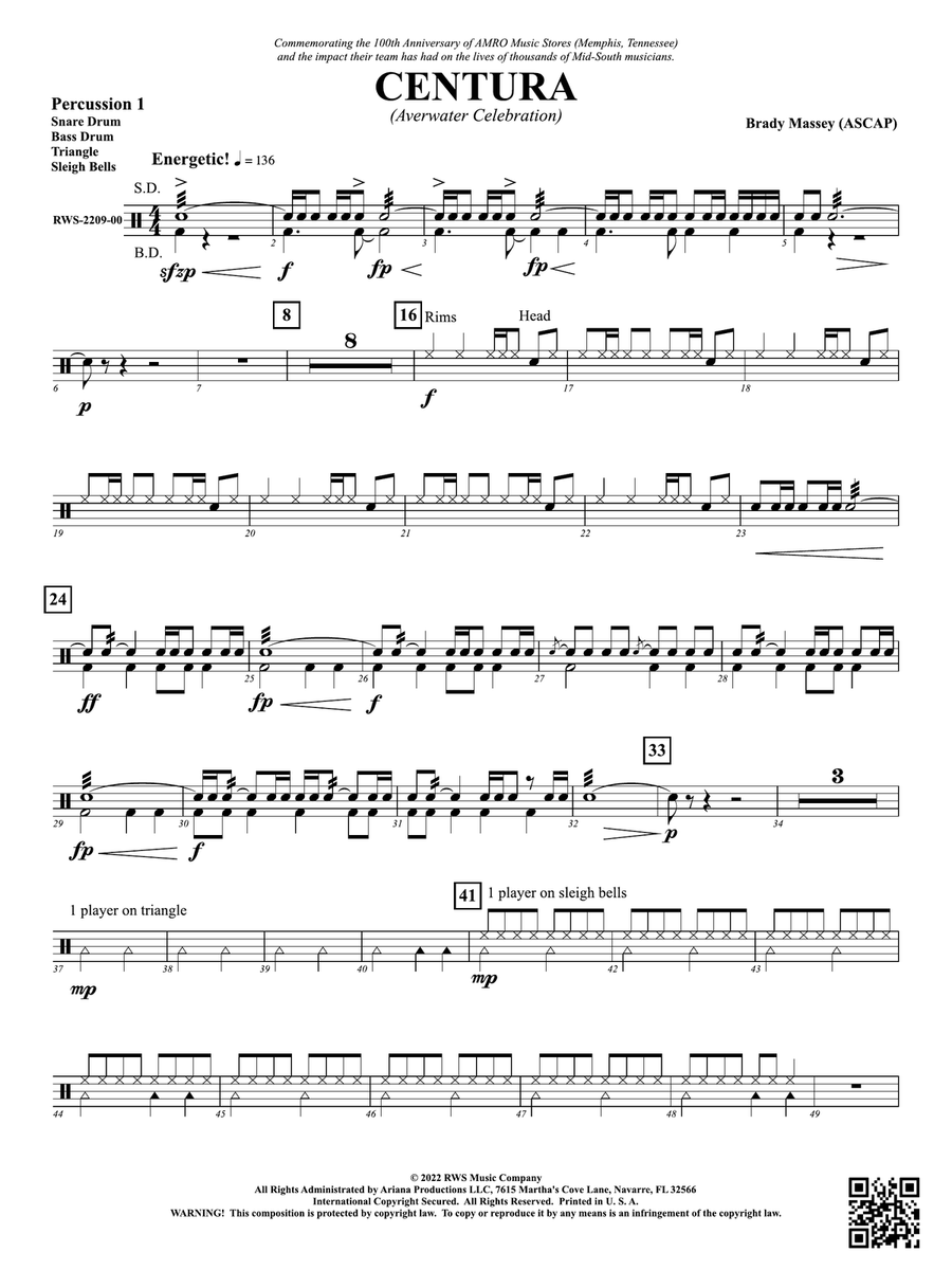 Centura - Averwater Celebration: 1st Percussion Percussion scores gallery preview page 1