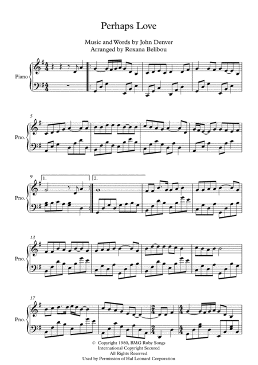 Perhaps Love Piano Solo scores gallery preview page 1