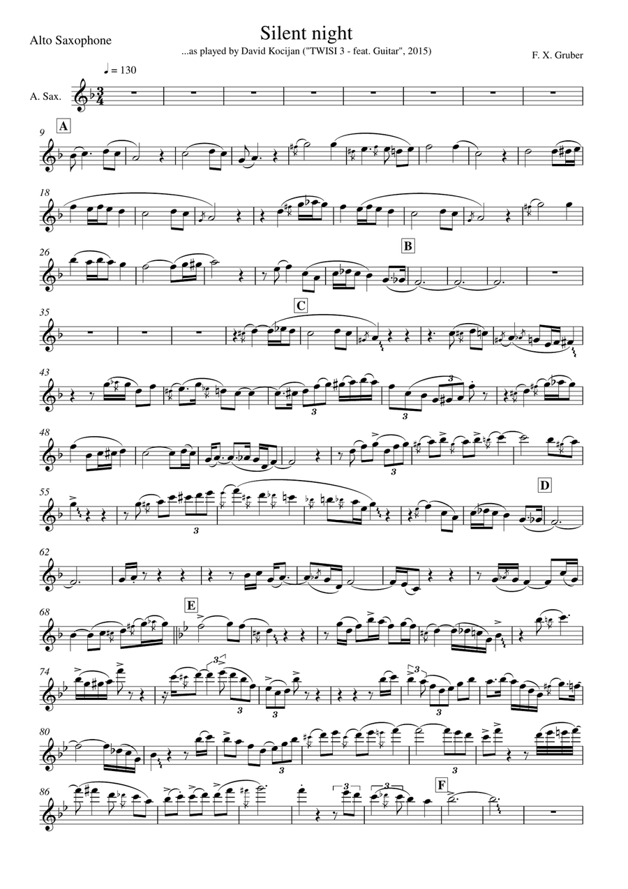 Silent night alto sax in Eb Alto Saxophone Digital Sheet
