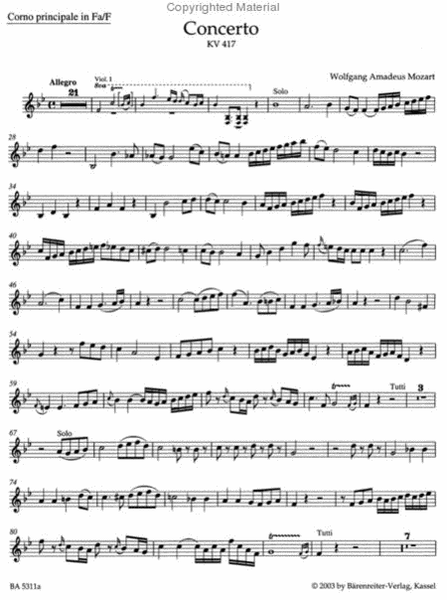 Concerto for Horn and Orchestra No. 2 E flat major KV 417