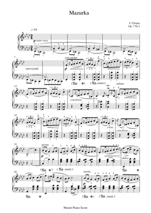 Book cover for Chopin - Mazurka f-minor Op. 7,3 for piano solo