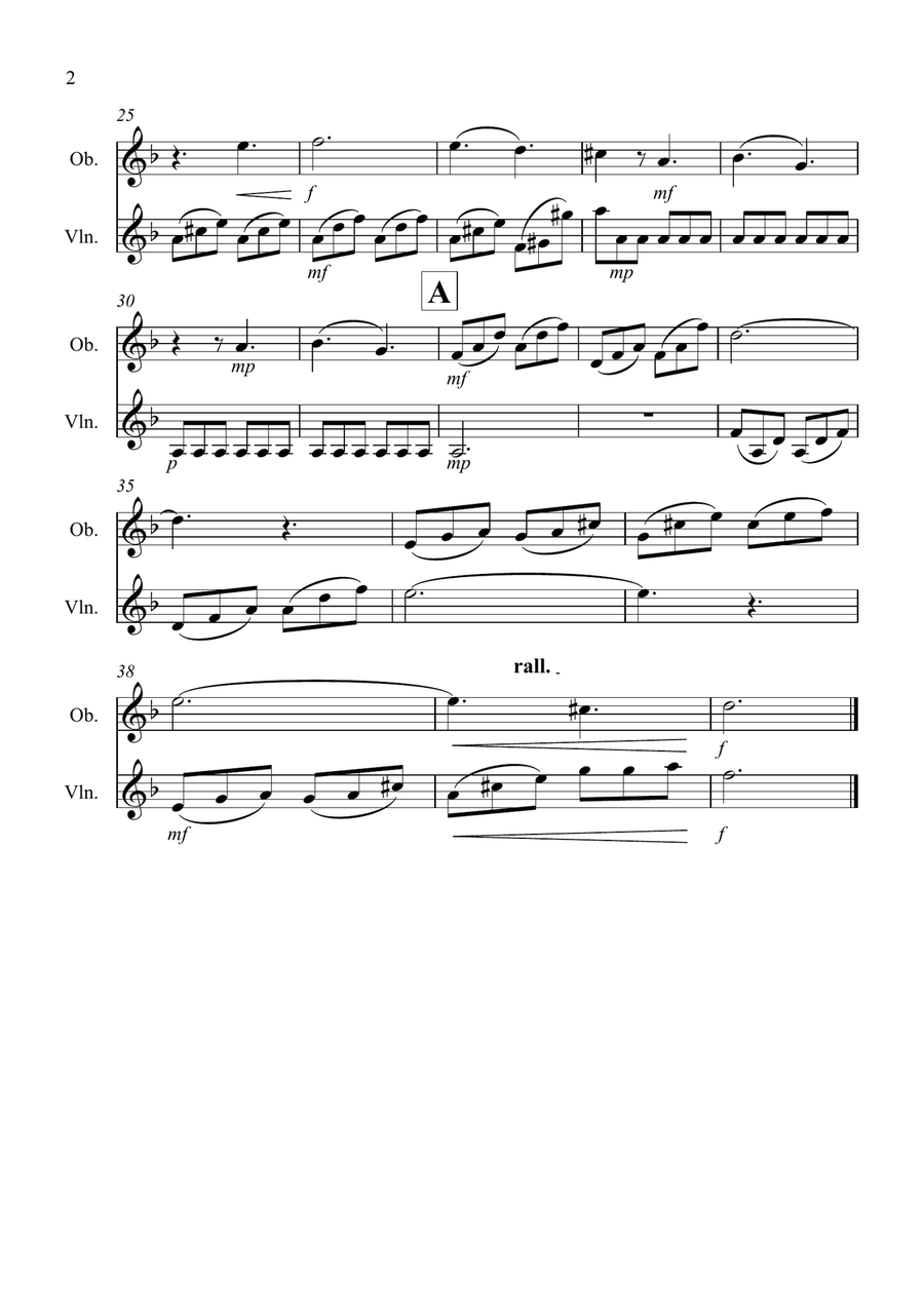 Moonlight Sonata for (1st movement) for Oboe and Violin Duet Oboe scores gallery preview page 2