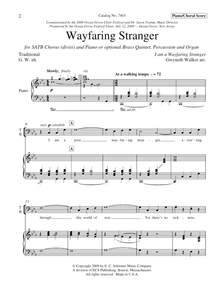 Wayfaring Stranger (Piano/choral score) image number null