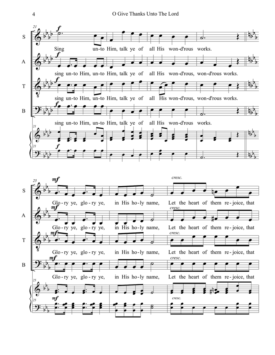 O Give Thanks Unto The Lord 4-Part scores gallery preview page 4