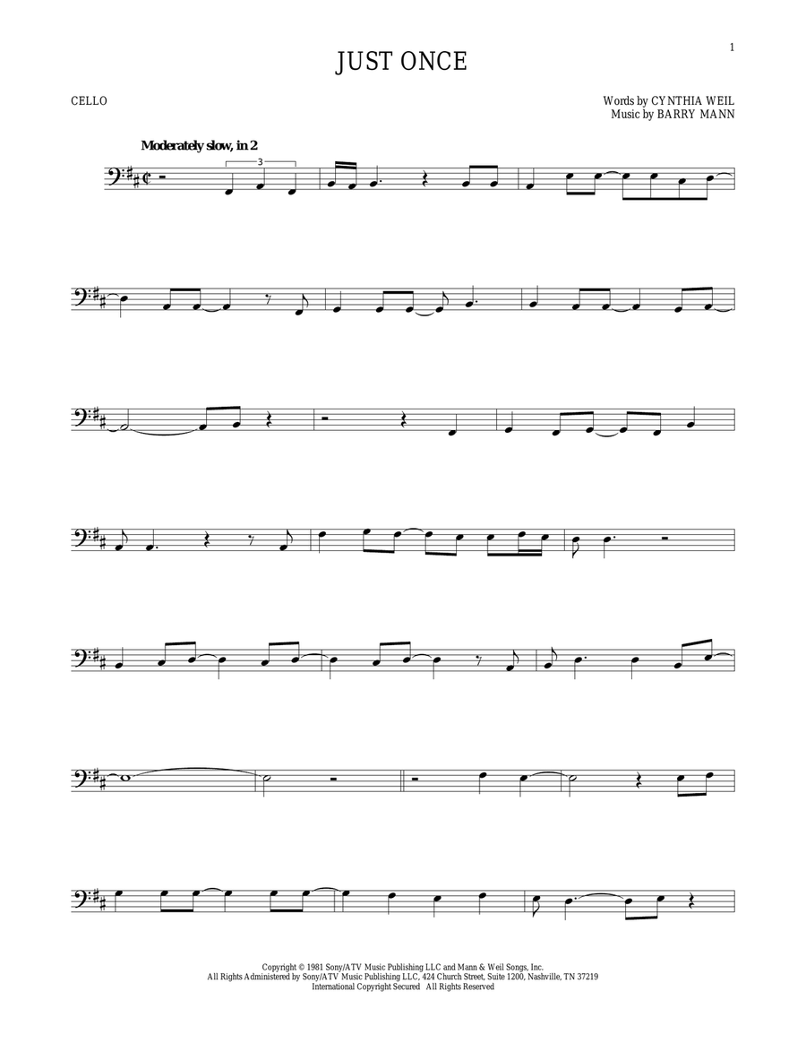 Just Once Cello Solo scores gallery preview page 1