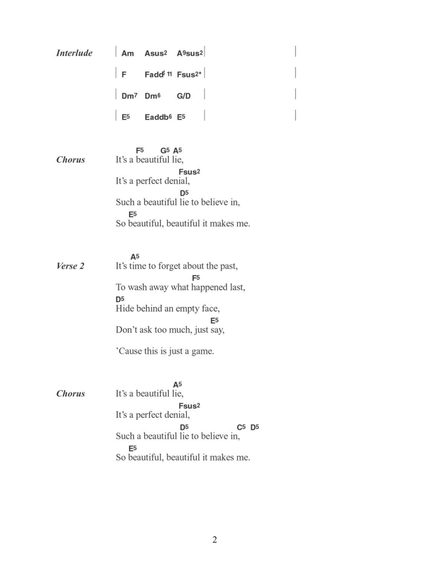 A Beautiful Lie Easy Guitar scores gallery preview page 2
