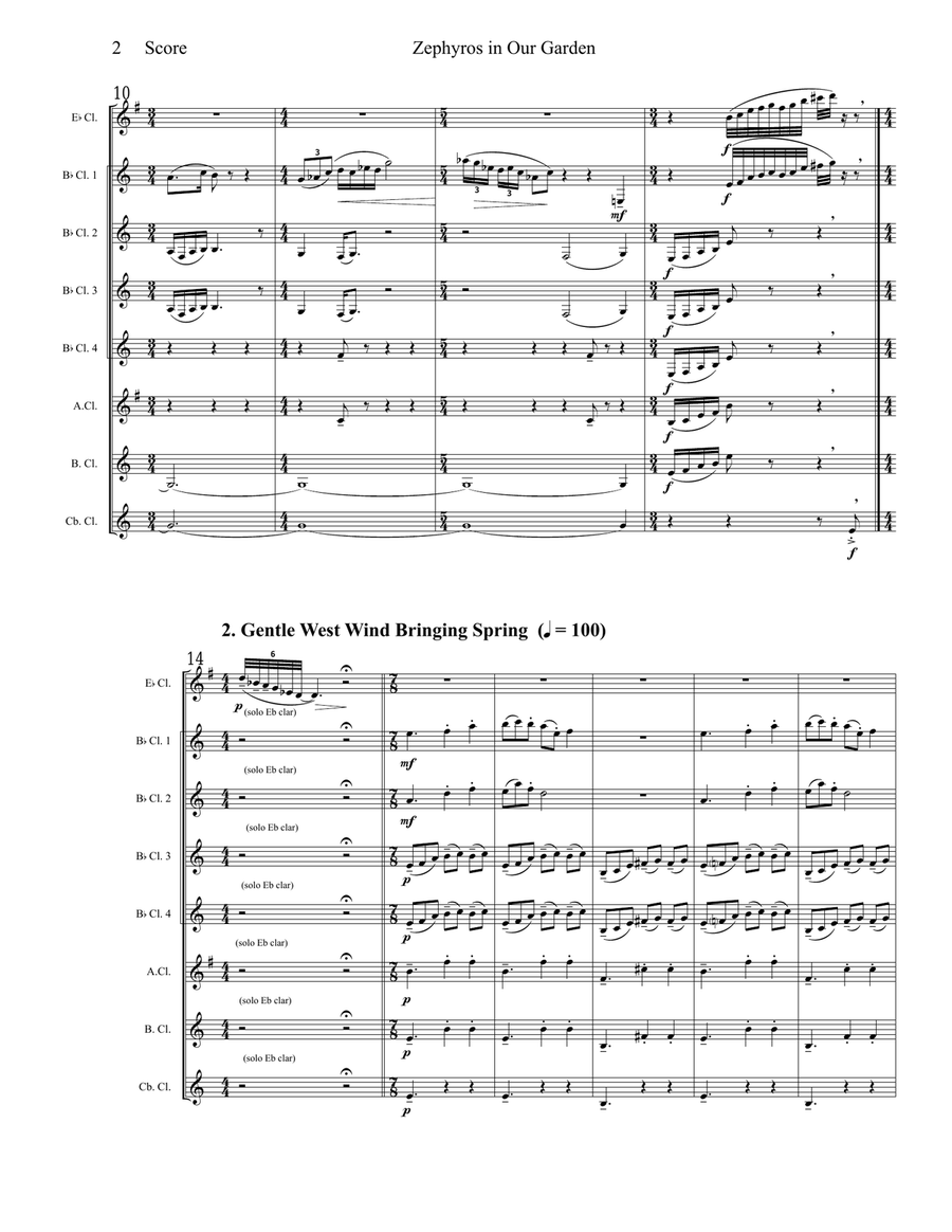 Zephyros in Our Garden for Clarinet Choir Clarinet Choir scores gallery preview page 3